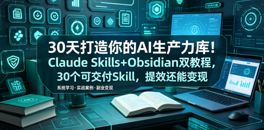 30天打造你的AI生产力库！Claude Skills+Obsidian 双教程，30 个可交付 Skill，提效还能变现-大川资源分享站