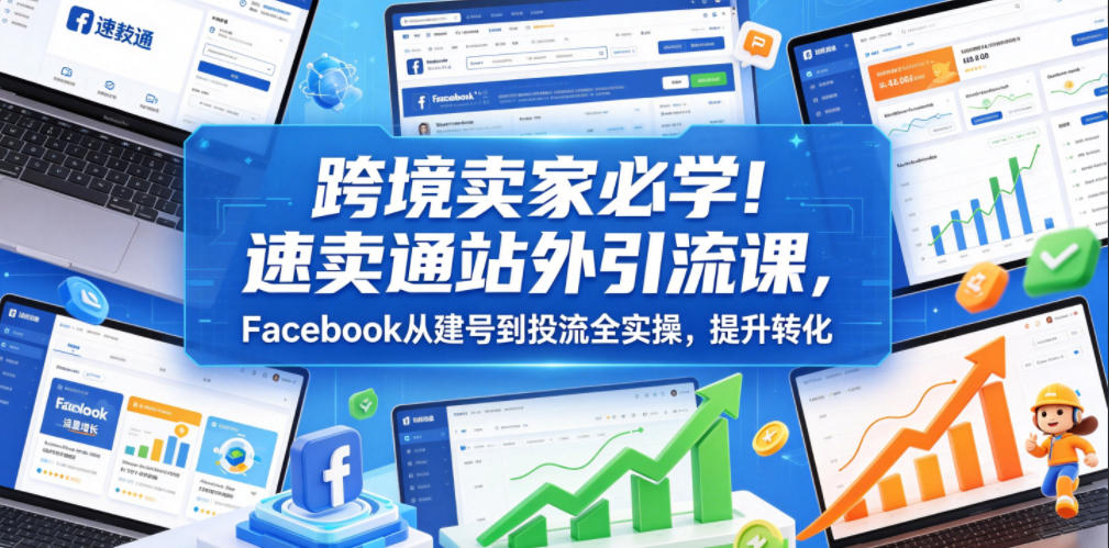 跨境卖家必学！速卖通站外引流课，Facebook从建号到投流全实操，提升转化-大川资源分享站