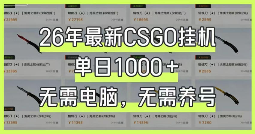 26年最新CSGO挂G系统，单日1000+，无需电脑，无需养号，0基础可上手【揭秘】-大川资源分享站