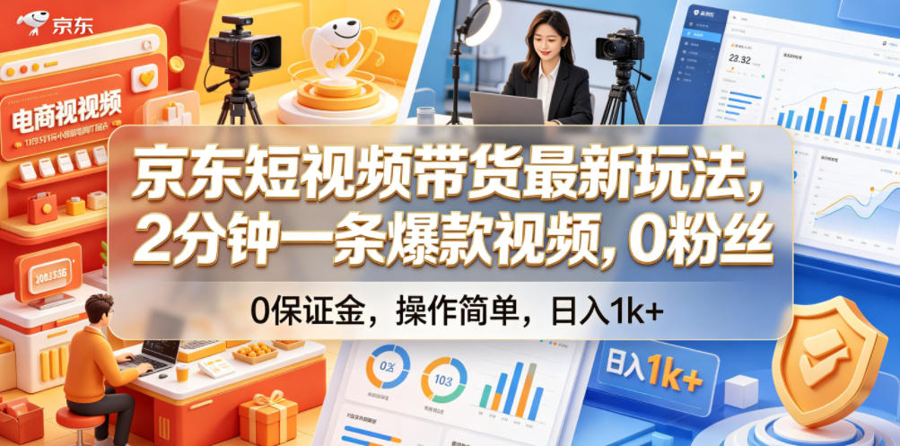 京东短视频带货最新玩法，2分钟一条爆款视频，0粉丝，0保证金，操作简单，日入1k+【揭秘】-大川资源分享站
