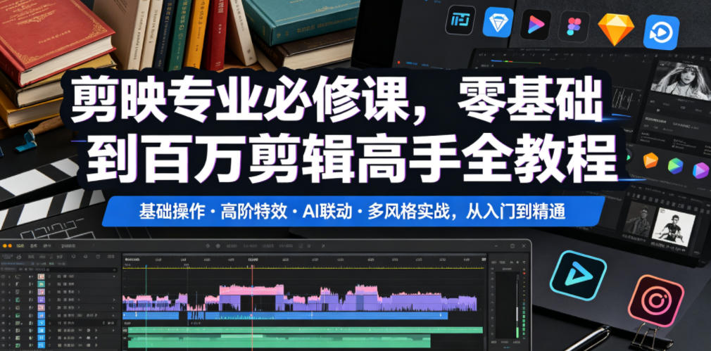 剪映专业必修课，零基础到百万剪辑高手全教程，基础操作・高阶特效・AI联动・多风格实战，从入门到精通-大川资源分享站