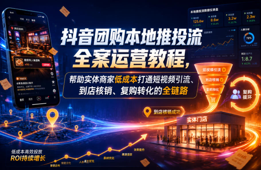 抖音团购本地推投流全案运营教程，帮助实体商家低成本打通短视频引流、到店核销、复购转化的全链路-大川资源分享站