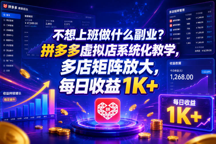 不想上班做什么副业？拼多多虚拟店系统化教学，多店矩阵放大，每日收益1K+【揭秘】-大川资源分享站