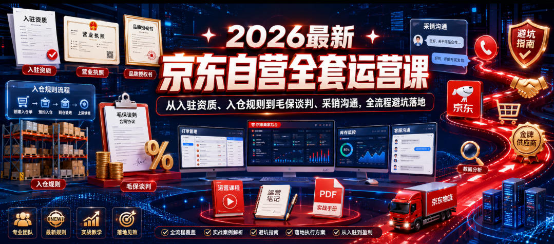 2026最新京东自营全套运营课，从入驻资质、入仓规则到毛保谈判、采销沟通，全流程避坑落地-大川资源分享站