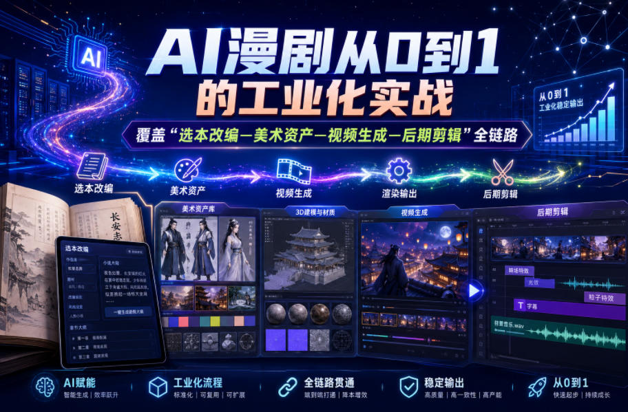 AI漫剧从0到1的工业化实战，覆盖“选本改编—美术资产—视频生成—后期剪辑”全链路(更新6月)-大川资源分享站
