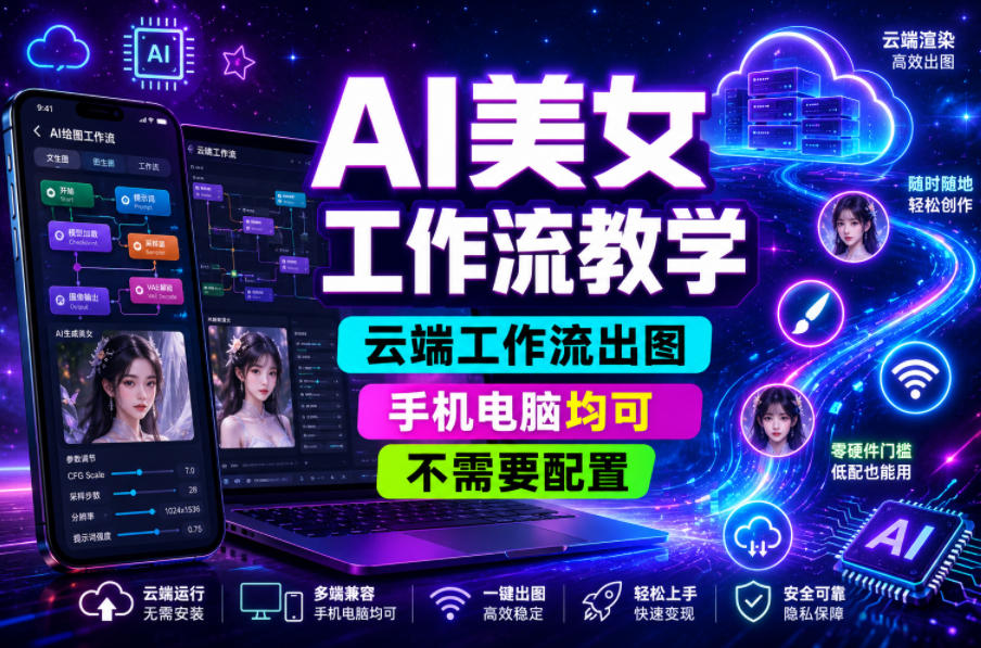 AI美女工作流教学，云端工作流出图，手机电脑均可，不需要配置，快速起号涨粉-大川资源分享站