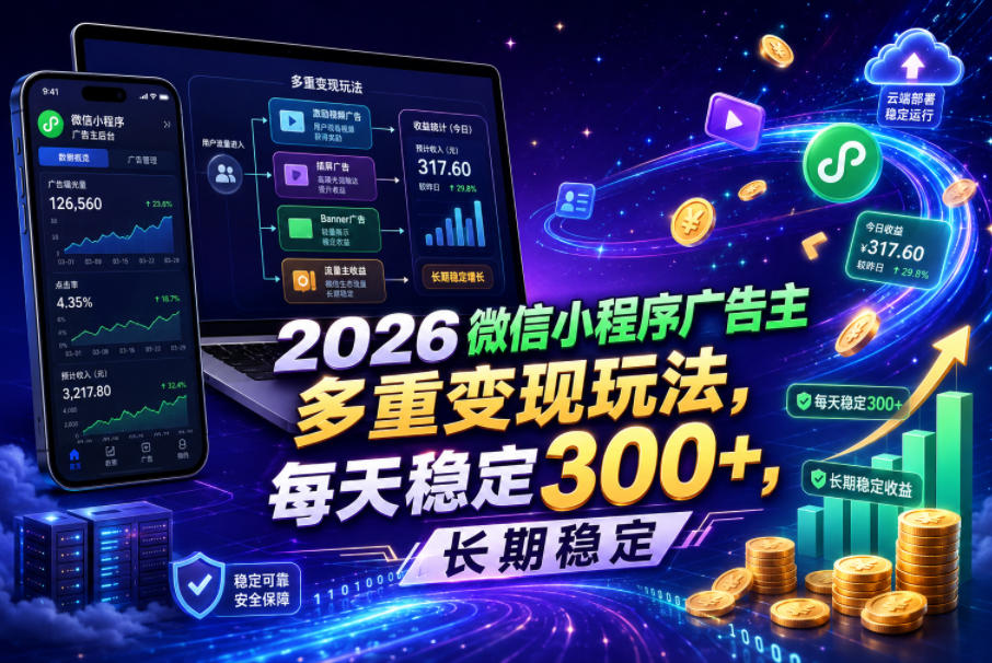 2026微信小程序广告主，多重变现玩法，每天稳定300+，长期稳定【揭秘】-大川资源分享站