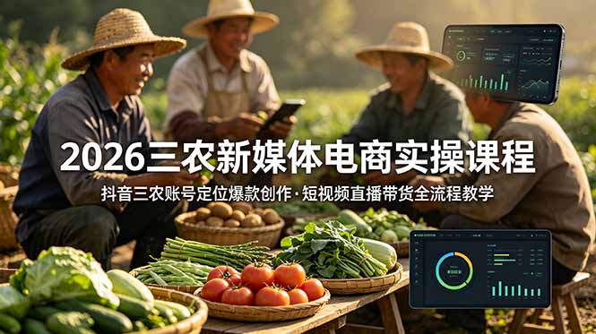 2026三农新媒体电商实操课程：抖音三农账号定位爆款创作，短视频直播带货全流程教学-大川资源分享站