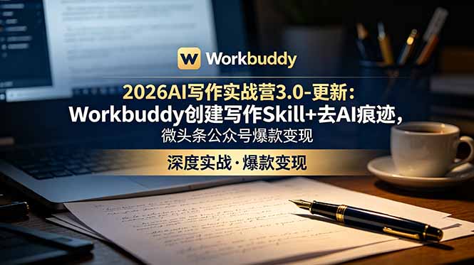 2026AI写作实战营3.0-更新：Workbuddy创建写作Skill+去AI痕迹，微头条公众号爆款变现-大川资源分享站