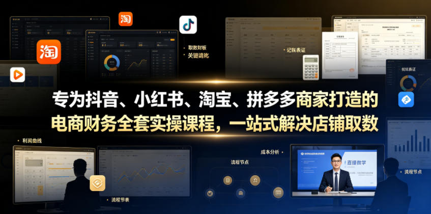 专为抖音、小红书、淘宝、拼多多商家打造的电商财务全套实操课程，一站式解决店铺取数、记账、报税全流程难题-大川资源分享站
