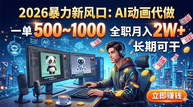2026暴力新风口：AI动画代做，一单500~1000，全职月入2W+，长期可干-大川资源分享站