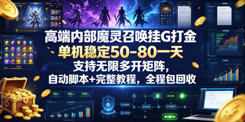 高端内部魔灵召唤挂G打金，单机稳定50-80一天，支持无限多开矩阵，自动脚本+完整教程，全程包回收【揭秘】-大川资源分享站