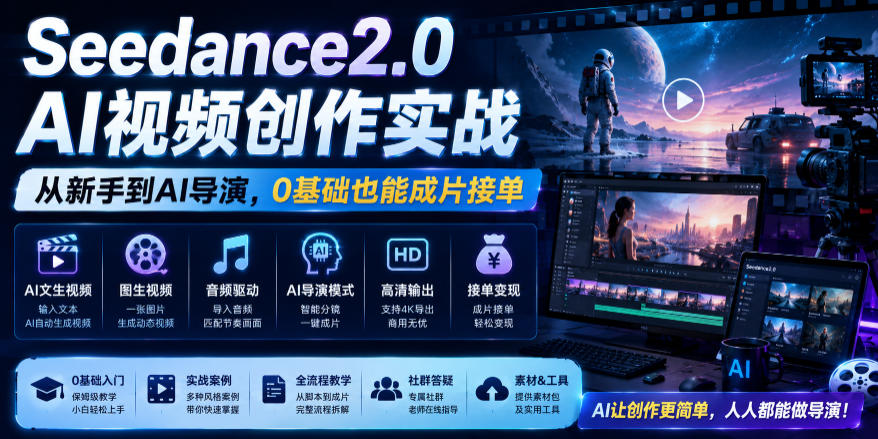 Seedance2.0 AI视频创作实战，从新手到AI导演，0基础也能成片接单变现-大川资源分享站