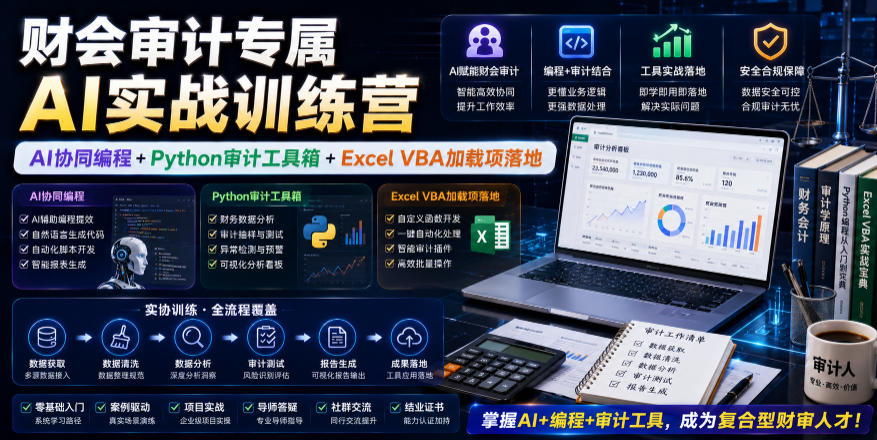 财会审计专属AI实战训练营｜AI协同编程+Python审计工具箱+Excel VBA加载项落地-大川资源分享站
