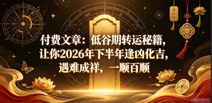 付费文章：低谷期转运秘籍，让你2026年下半年逢凶化吉，遇难成祥，一顺百顺-大川资源分享站