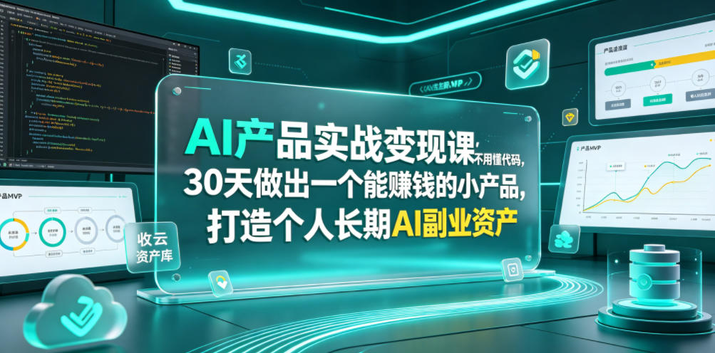 AI产品实战变现课，不用懂代码，30天做出一个能賺钱的小产品，打造个人长期AI副业资产-大川资源分享站