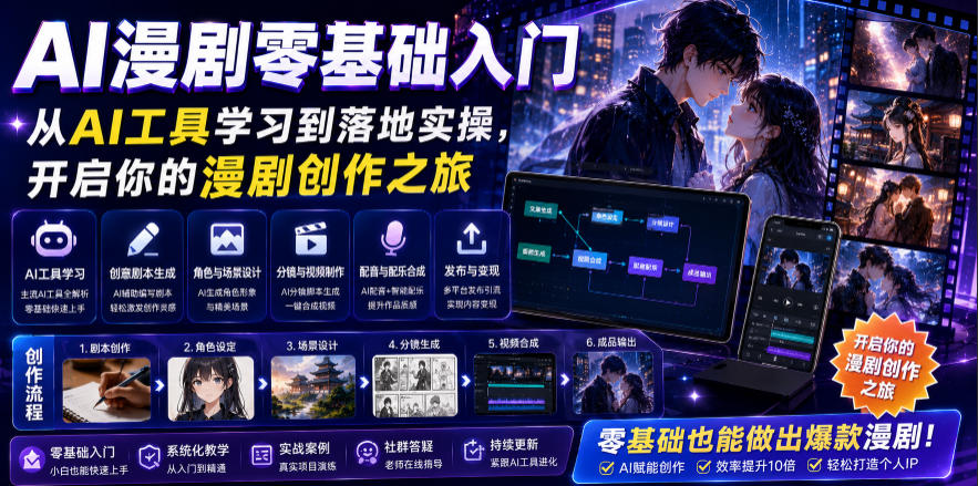 AI漫剧零基础入门，从AI工具学习到落地实操，开启你的漫剧创作之旅-大川资源分享站