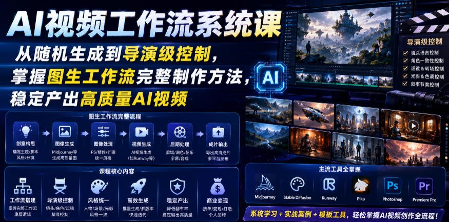 AI视频工作流系统课，从随机生成到导演级控制，掌握图生工作流完整制作方法，稳定产出高质量AI视频-大川资源分享站