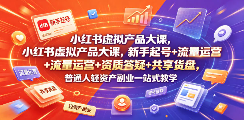 小红书虚拟产品大课，新手起号+流量运营+资质答疑+共享货盘，普通人轻资产副业一站式教学-大川资源分享站