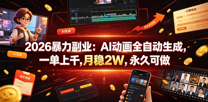 2026暴力副业：AI动画全自动生成，一单上千，月稳2W，永久可做【揭秘】-大川资源分享站