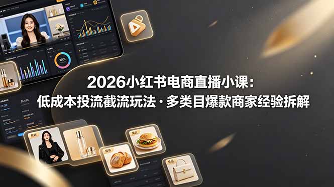 2026小红书电商直播小课,低成本投流截流玩法,多类目爆款商家经验完整拆解教学-大川资源分享站
