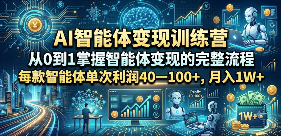 AI智能体变现训练营，从0到1掌握智能体变现的完整流程，每款智能体单次利润40—100+，月入1W+-大川资源分享站