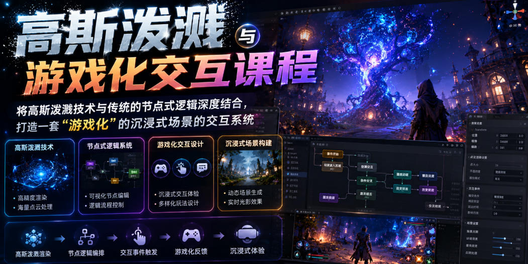 高斯泼溅与游戏化交互课程，将高斯泼溅技术与传统的节点式逻辑深度结合，打造一套“游戏化”的沉浸式场景的交互系统-大川资源分享站
