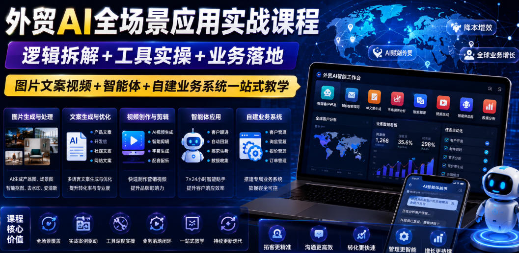 外贸AI全场景应用实战课程｜逻辑拆解+工具实操+业务落地，图片文案视频+智能体+自建业务系统一站式教学-大川资源分享站