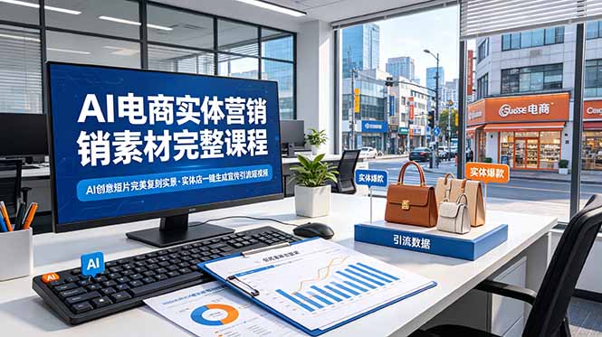 AI电商实体营销素材完整课程，AI创意短片完美复刻实景，实体店一键生成宣传引流短视频-大川资源分享站