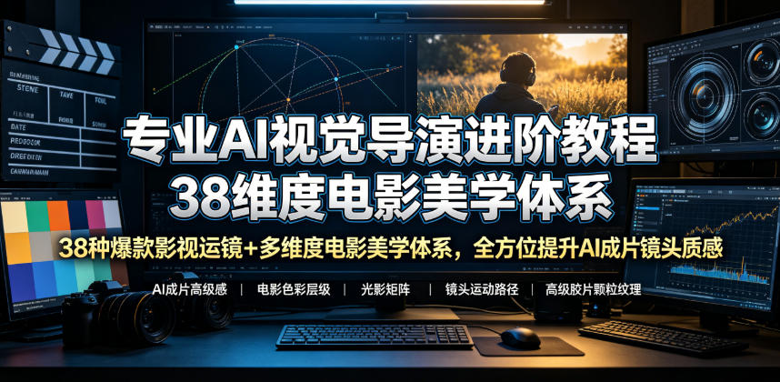 专业AI视觉导演进阶教程，38种爆款影视运镜+多维度电影美学体系，全方位提升AI成片高级感与镜头质感-大川资源分享站