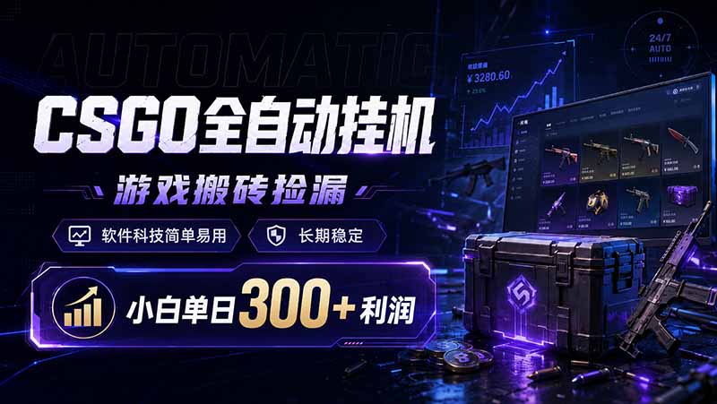 CSGO全自动挂机，游戏搬砖捡漏，软件科技简单易用，长期稳定，小白单日300+利润-大川资源分享站