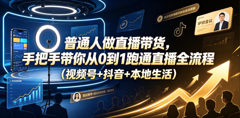 普通人做直播带货，手把手带你从0到1跑通直播全流程(视频号+抖音+本地生活)-大川资源分享站
