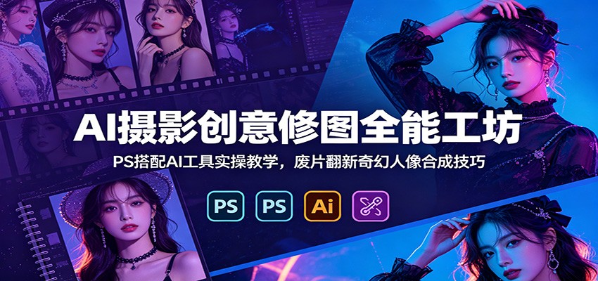 AI摄影创意修图全能工坊：PS搭配AI工具实操教学，废片翻新奇幻人像合成技巧-大川资源分享站