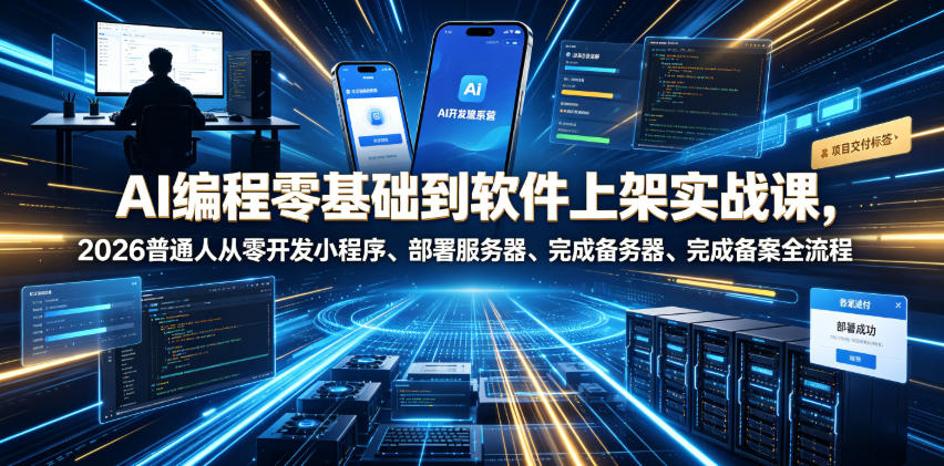 AI编程零基础到软件上架实战课，2026普通人从零开发小程序、部署服务器、完成备案全流程项目落地教程-大川资源分享站