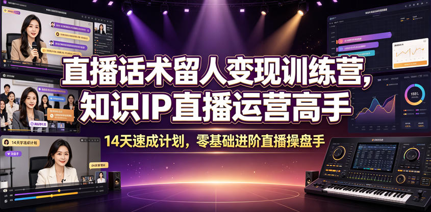 直播话术留人变现训练营，知识IP直播运营高手，14天速成计划，零基础进阶直播操盘手-大川资源分享站