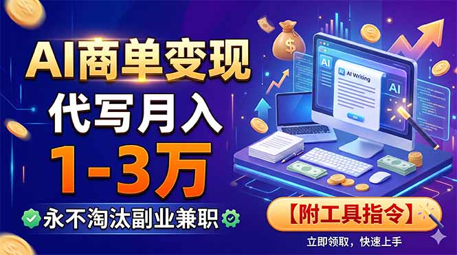AI商单变现，靠代写月入1-3万，永不淘汰副业兼职【附工具指令】-大川资源分享站