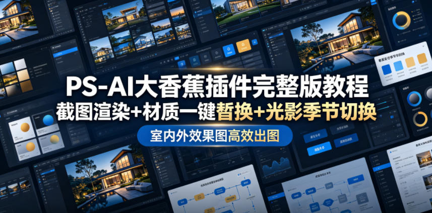 PS-AI大香蕉插件完整版教程，截图渲染+材质一键替换+光影季节切换，室内外效果图高效出图高阶课程-大川资源分享站