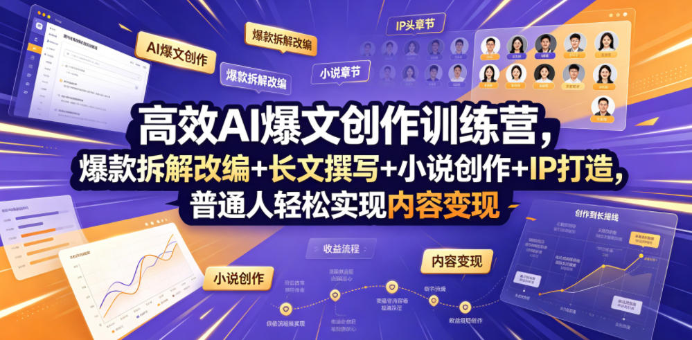 高效AI爆文创作训练营，爆款拆解改编+长文撰写+小说创作+IP打造，普通人轻松实现内容变现-大川资源分享站