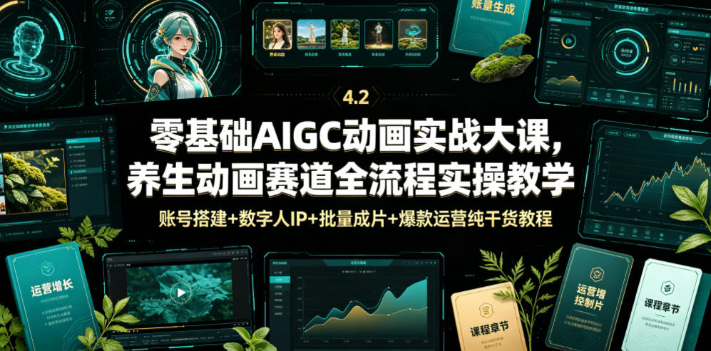 零基础AIGC动画实战大课，养生动画赛道全流程实操教学，账号搭建+数字人IP+批量成片+爆款运营纯干货教程-大川资源分享站