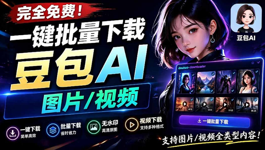 Github最新发布！一键批量下载豆包AI无水印图片/视频，简单易用，自动解析提示词-大川资源分享站