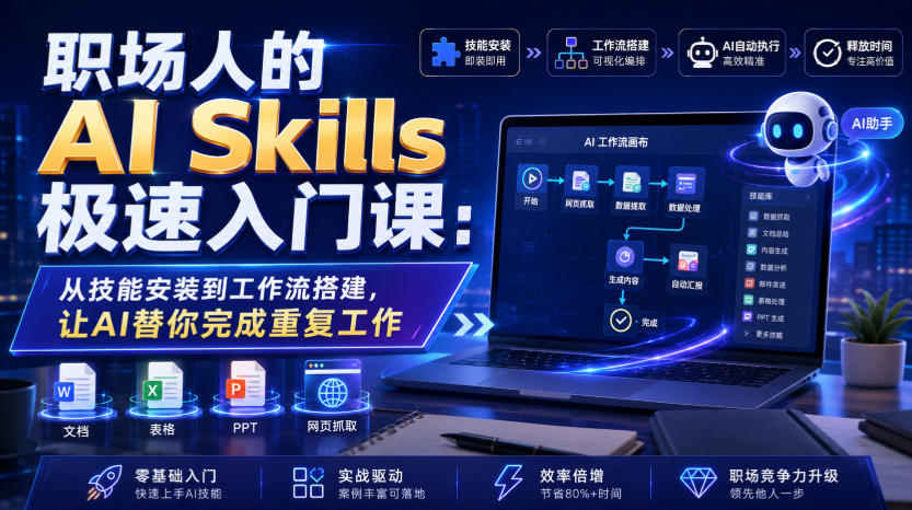 职场人的AI Skills极速入门课：从技能安装到工作流搭建，让AI替你完成重复工作-大川资源分享站