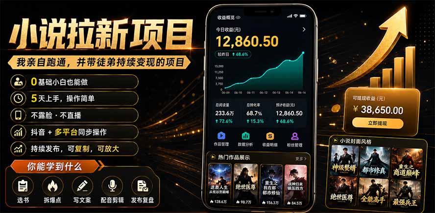 抖音及多平台小说拉新项目：我亲自跑通并持续带徒弟实操｜0基础小白5天上手快速变现-大川资源分享站