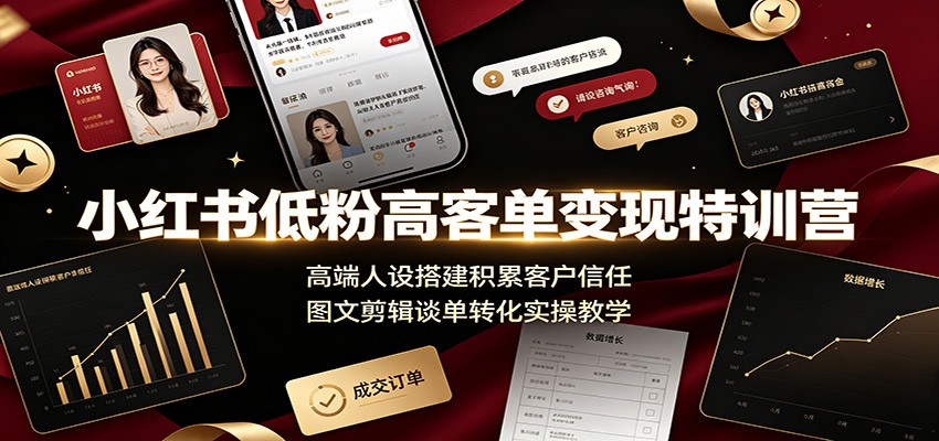 小红书低粉高客单变现特训营：高端人设搭建积累客户信任，图文剪辑谈单转化实操教学-大川资源分享站