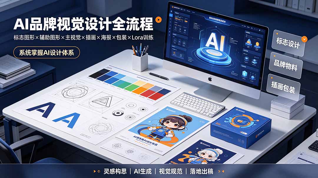 AI品牌视觉设计全流程:标志图形×辅助图形×主视觉×插画×海报×包装×Lora训练,系统掌握AI设计体系-大川资源分享站