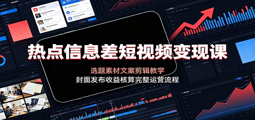 热点信息差短视频变现课:选题素材文案剪辑教学,封面发布收益核算完整运营流程-大川资源分享站