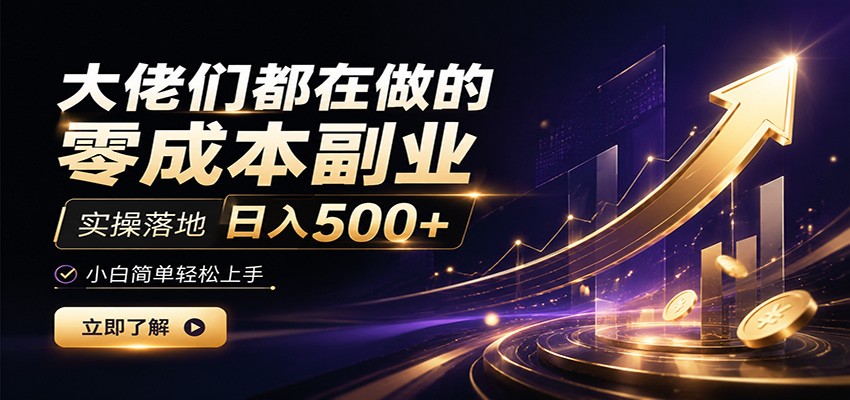 大佬们都在做的零成本副业,实操落地日入500+,小白一秒上手-大川资源分享站