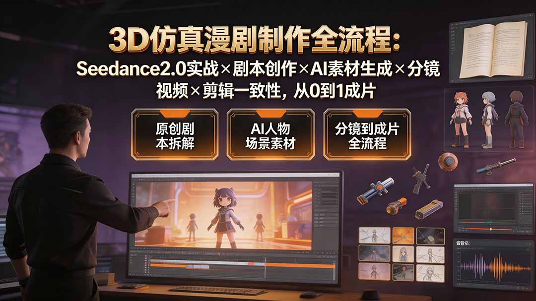 3D仿真漫剧制作全流程：Seedance2.0实战×剧本创作×AI素材生成×分镜视频×剪辑一致性，从0到1成片-大川资源分享站