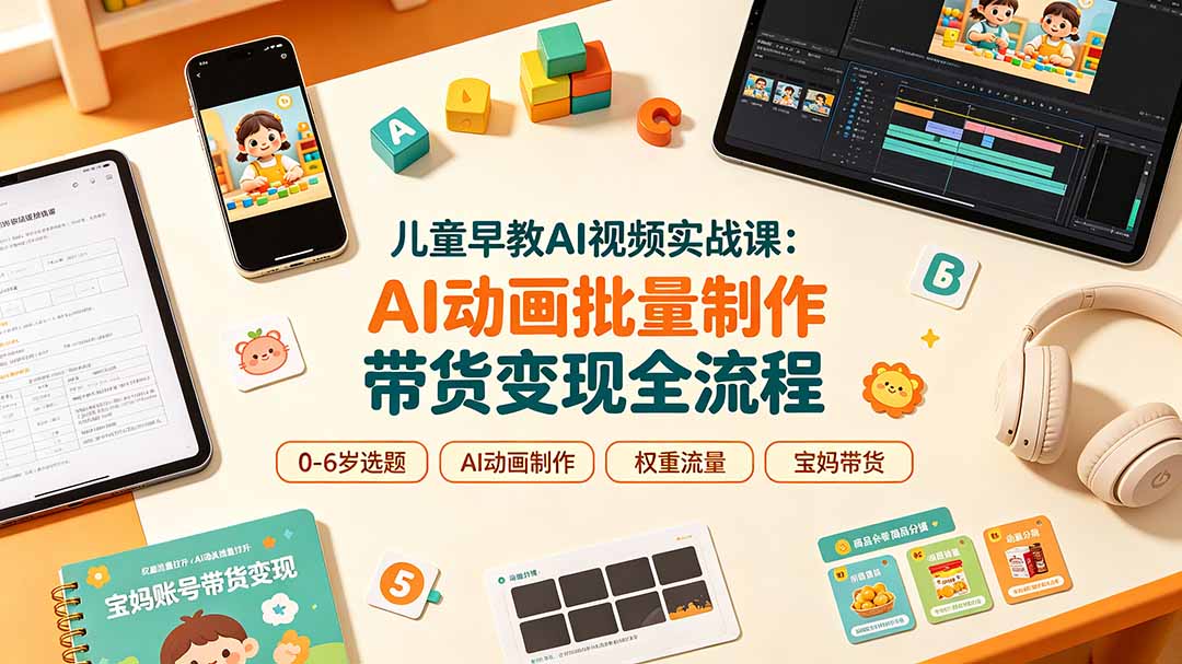 儿童早教AI视频实战课：0-6岁认知选题｜AI动画批量制作｜权重流量拉升｜宝妈账号带货变现全流程-大川资源分享站