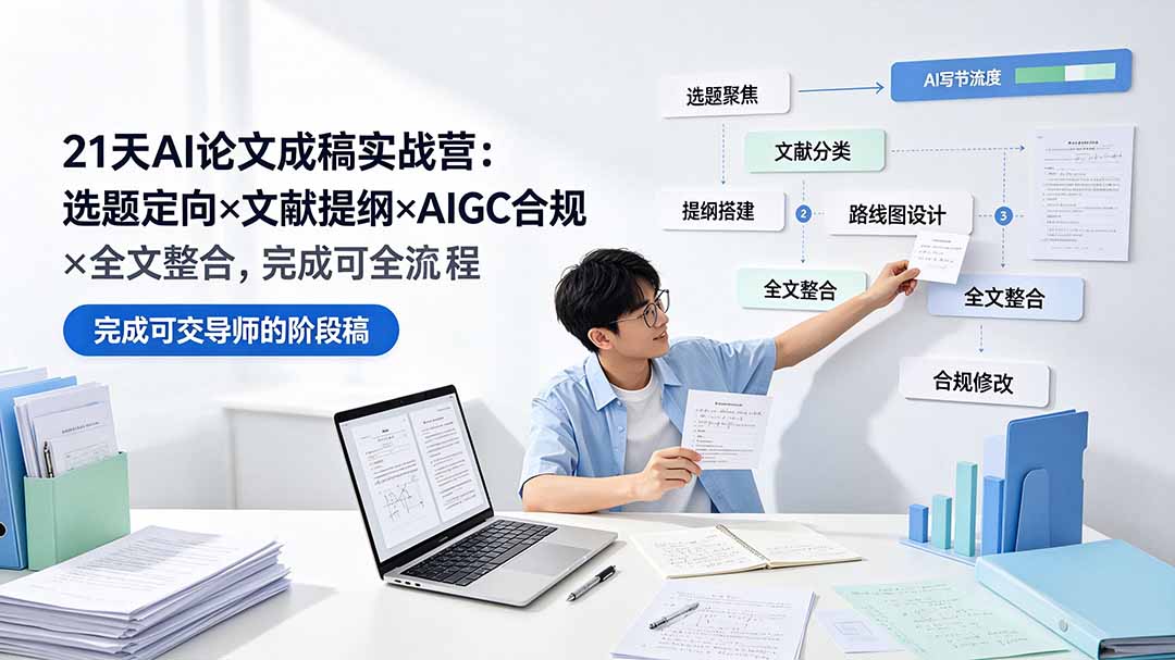 21天AI论文成稿实战营：选题定向×文献提纲×AIGC合规×全文整合，完成可交导师的阶段稿-大川资源分享站