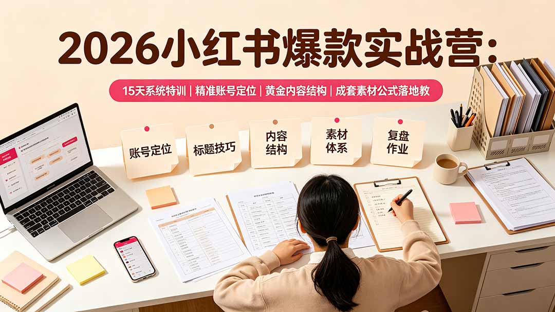 2026小红书爆款实战营：15天系统特训｜精准账号定位｜黄金内容结构｜成套素材公式落地教程-大川资源分享站